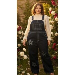 Hybrid & Co. Womens Denim Bib Overalls Sz 3X Blue Boho Revival Spring Festival